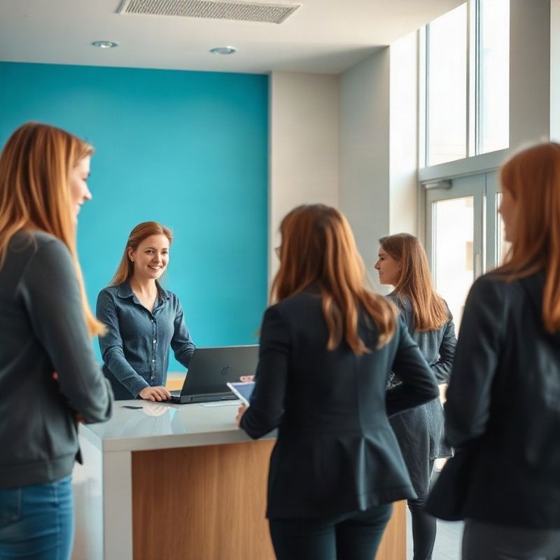 Recepcionista dando la bienvenida a un futuro estudiante en la sede de Maldonadolink