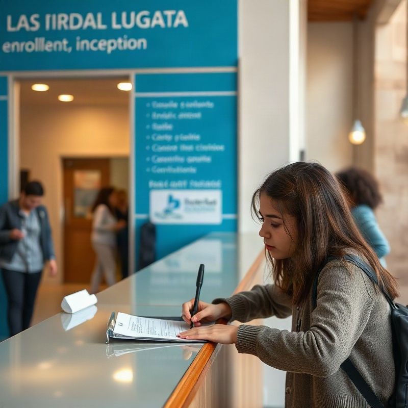Persona completando un formulario de inscripción en la recepción de Maldonadolink